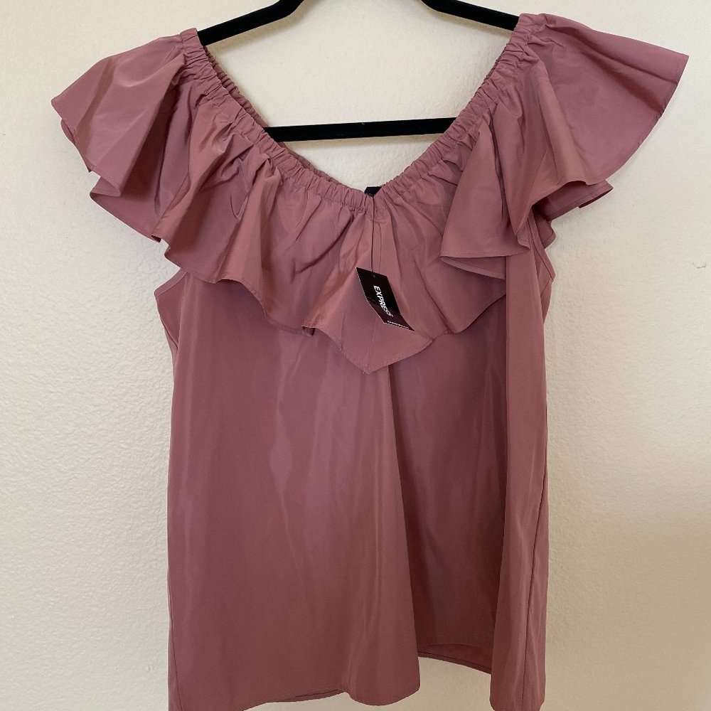 Express Pink Mauve Ruffle Off Shoulder Top NWT XS